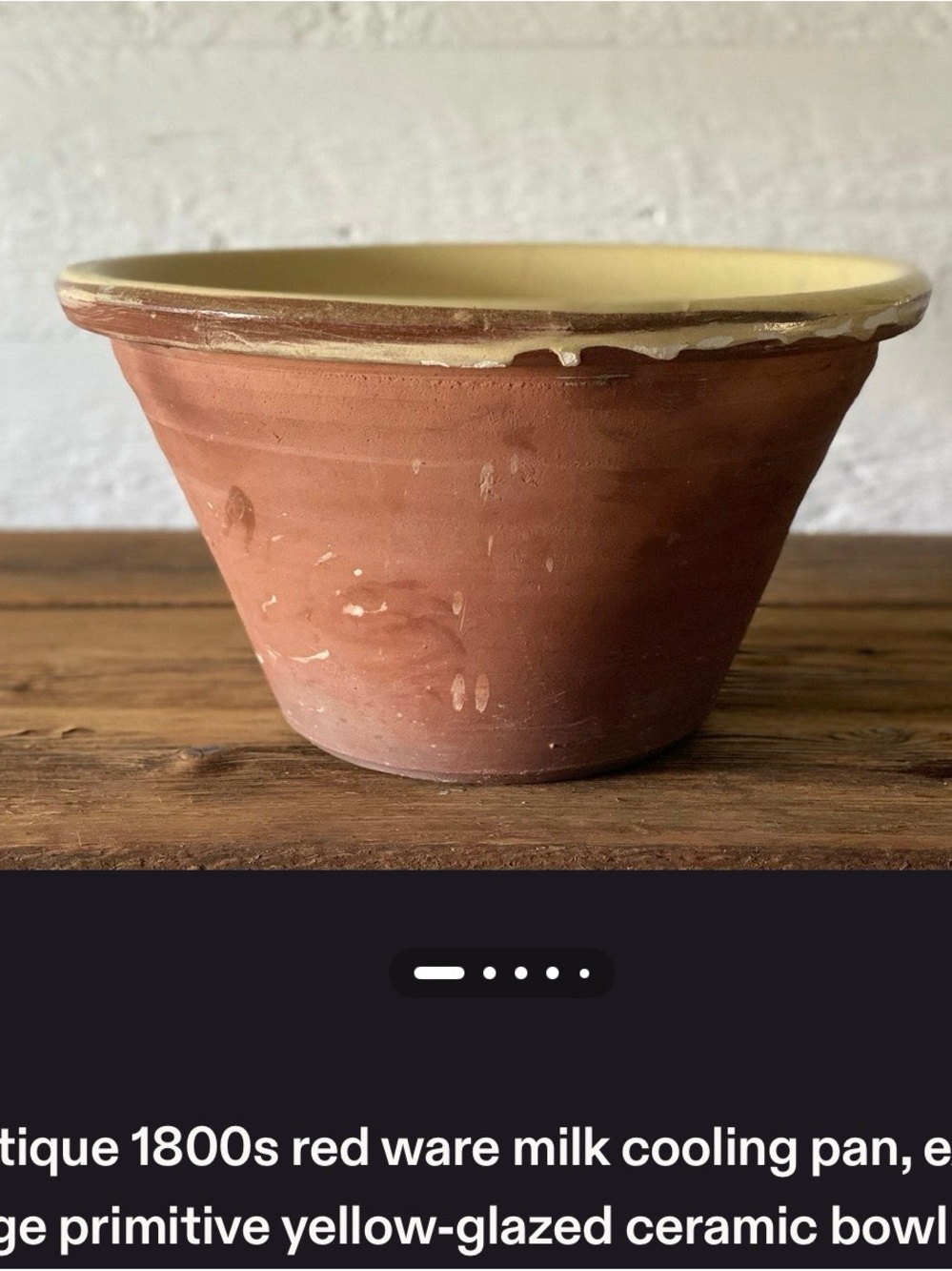 Ultra rare 1800s Antique red ward with Soft Yellow Glaze milk cooling pan